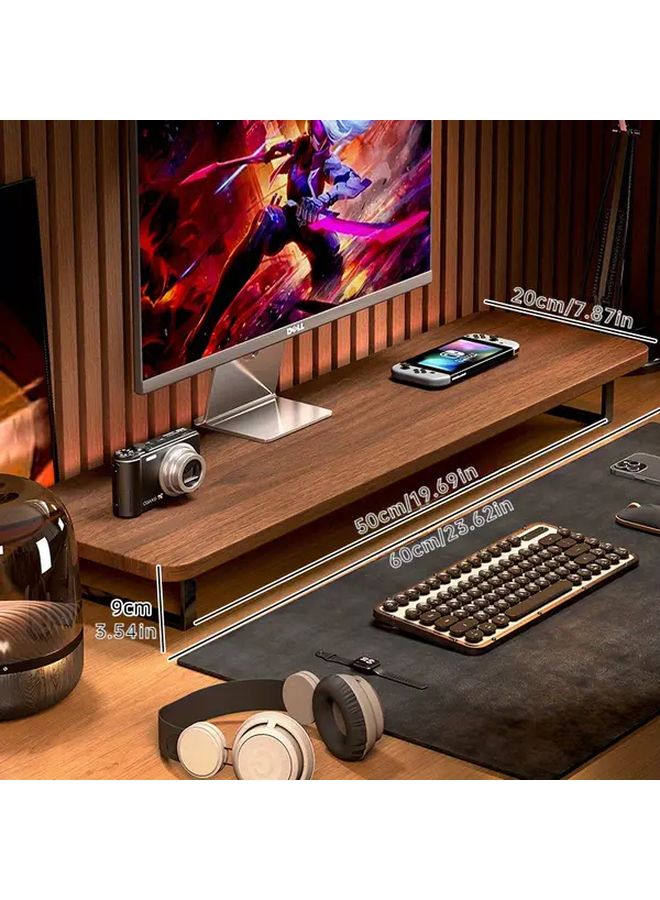 Wooden Monitor Riser Stand Black Walnut 60x20 Ergonomic Height Adjustable Desk Organizer for Office Home - Image 2